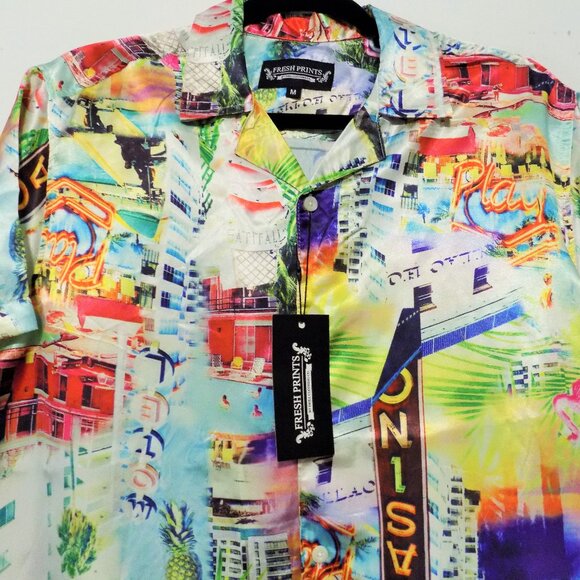 NEW Fresh Prints Retro Italian Designer Style Men Short Sleeve Miami Beach - Picture 2 of 4